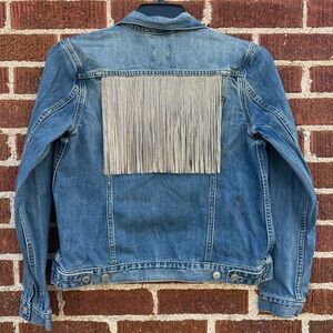 Women’s Hand Embellished Rhinestone Fringe Denim Jean Jacket size Medium